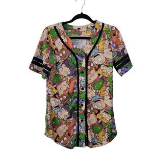 Nickelodeon Size M Rugrats Print Button Up Shirt Cartoon Collab Baseball Cut